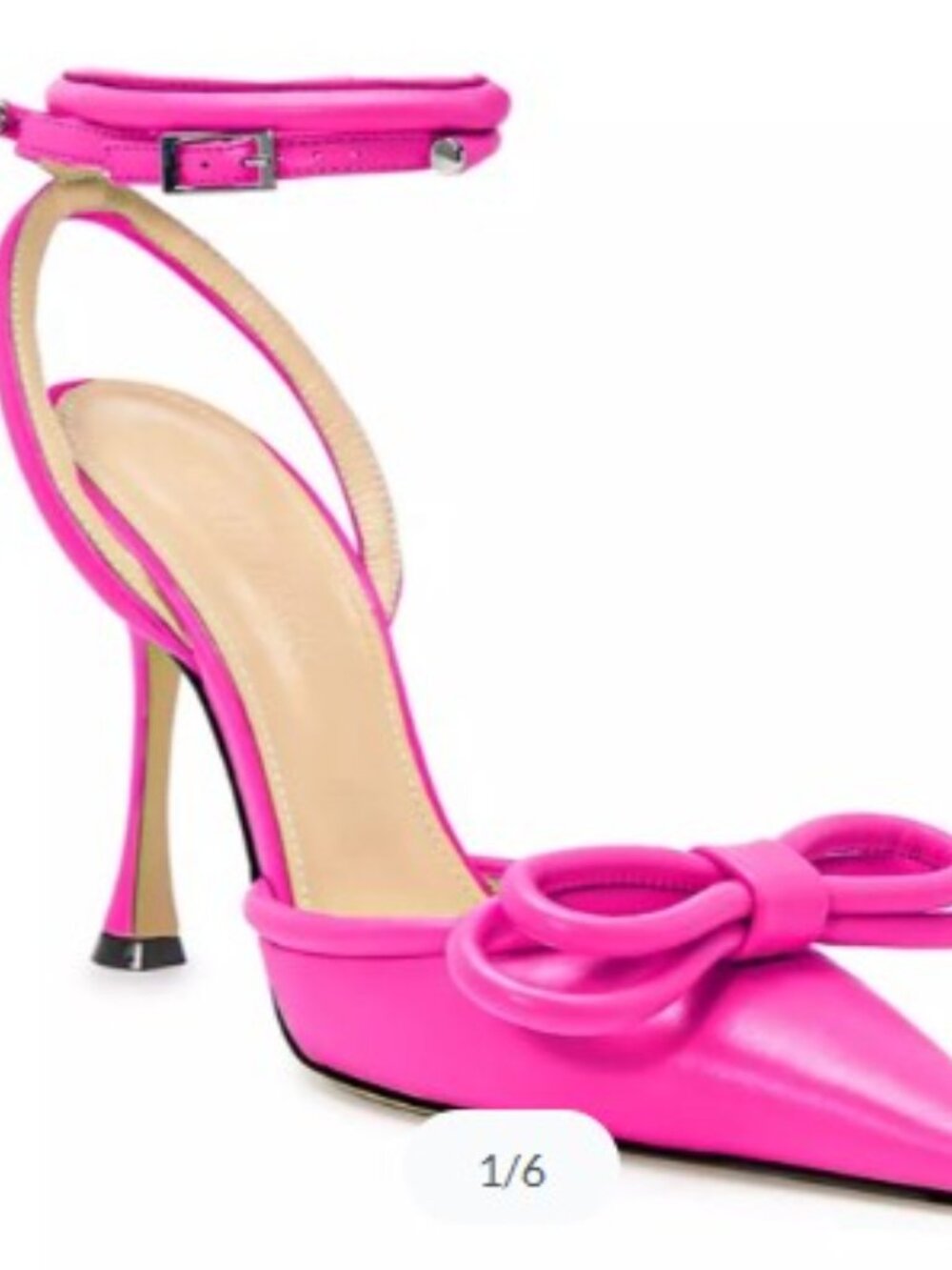 Pink Pointed-Toe Bow Ankle-Strap Pumps